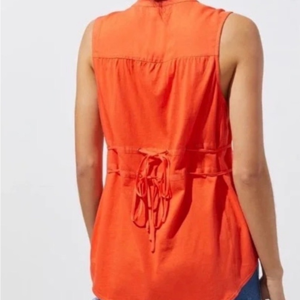 Anthropologie Tiny Vibrant Orange Lace Blouse - Picture 4 of 8